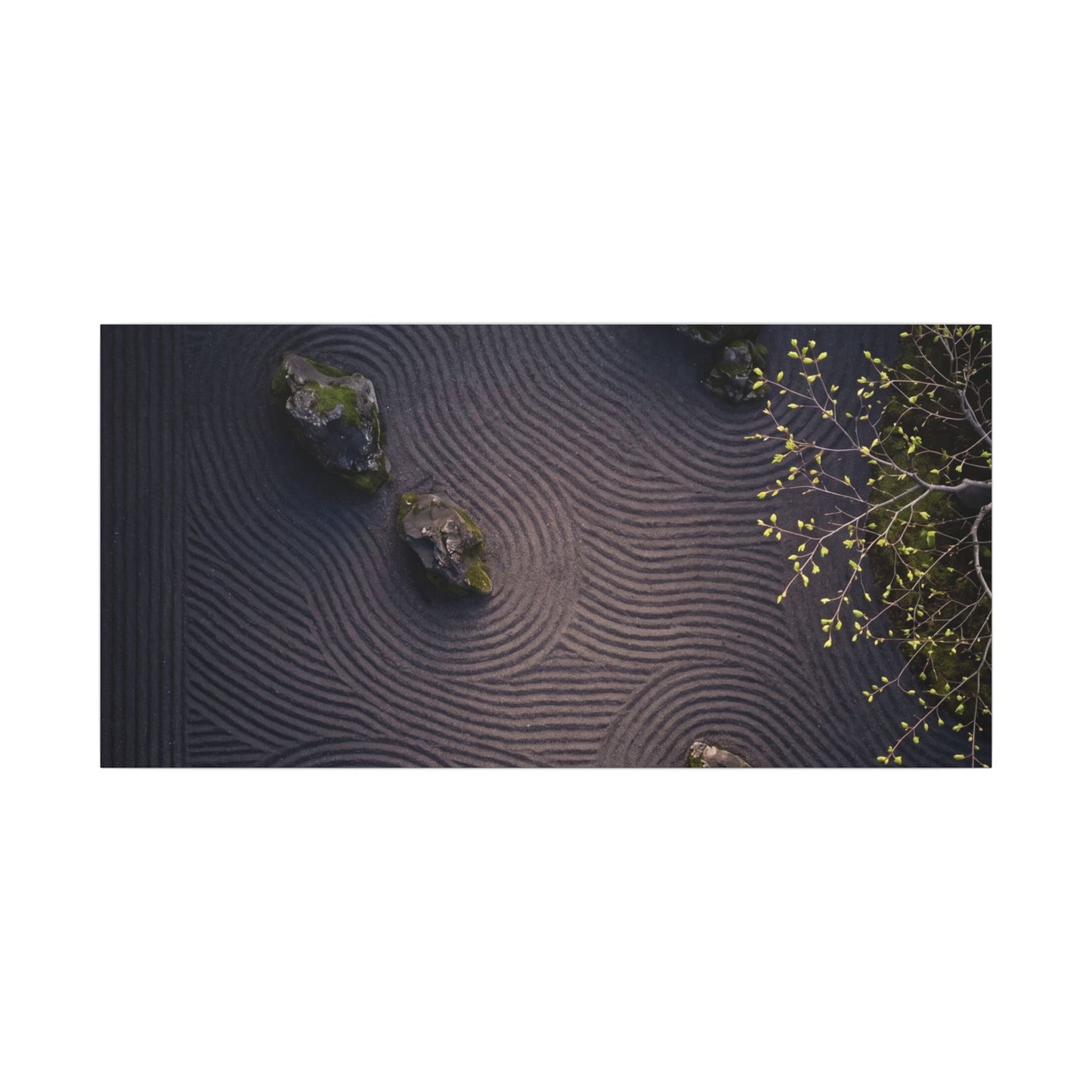Dark Japandi Rock Garden in Dawn | Shadow Zen Canvas Art