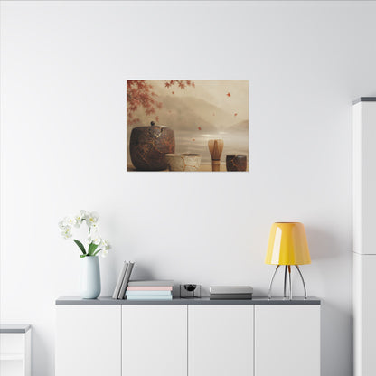 Tea Ceremony Canvas Art | Autumn Kintsugi Gold Vein Art