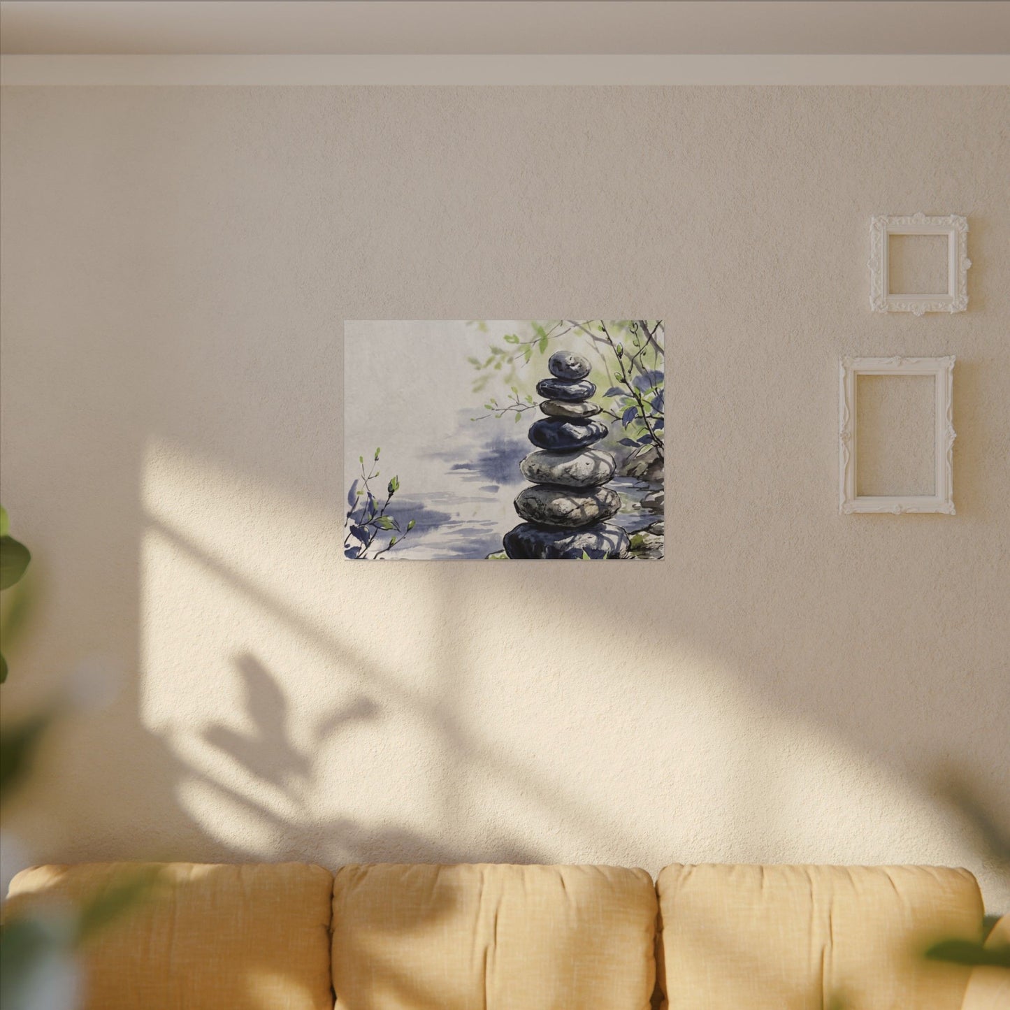 River Stones Sumi E Canvas Art | Serene Zen Art