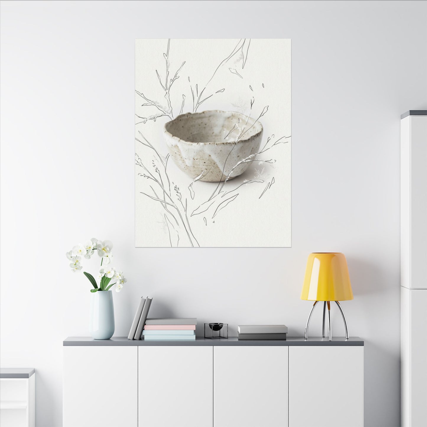 Neutral Ceramic Bowl Canvas Art - Minimal Line Japandi
