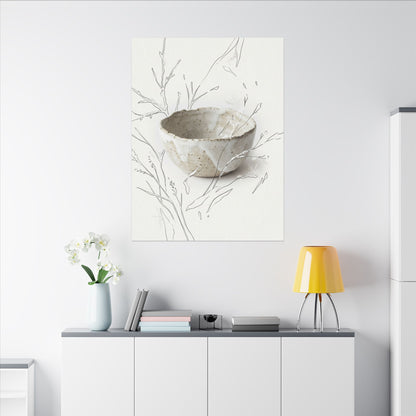 Neutral Ceramic Bowl Canvas Art - Minimal Line Japandi