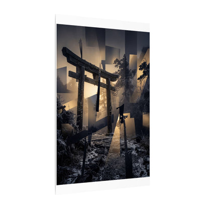 Winter Torii Gate Moody Minimal Canvas Art | Bold Decor