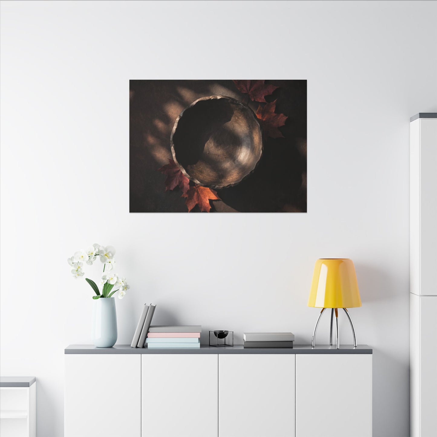 Ceramic Bowl Canvas Art | Autumn Dark Japandi Dark Texture Art