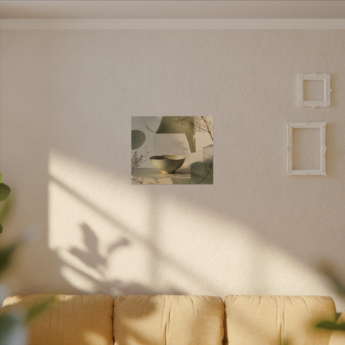 Warm Ceramic Bowl Canvas Art - Minimal Line Japandi