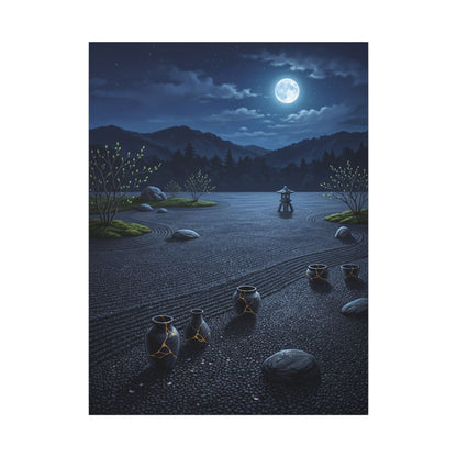 Kintsugi Moonlit Garden in Moonlight | Gold Repair Canvas Art