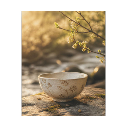 Neutral Ceramic Bowl Canvas Art - Japanese Pattern Japandi