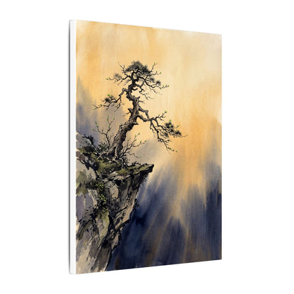 Zen Pine Tree in Golden Hour | Sumi E Canvas Art