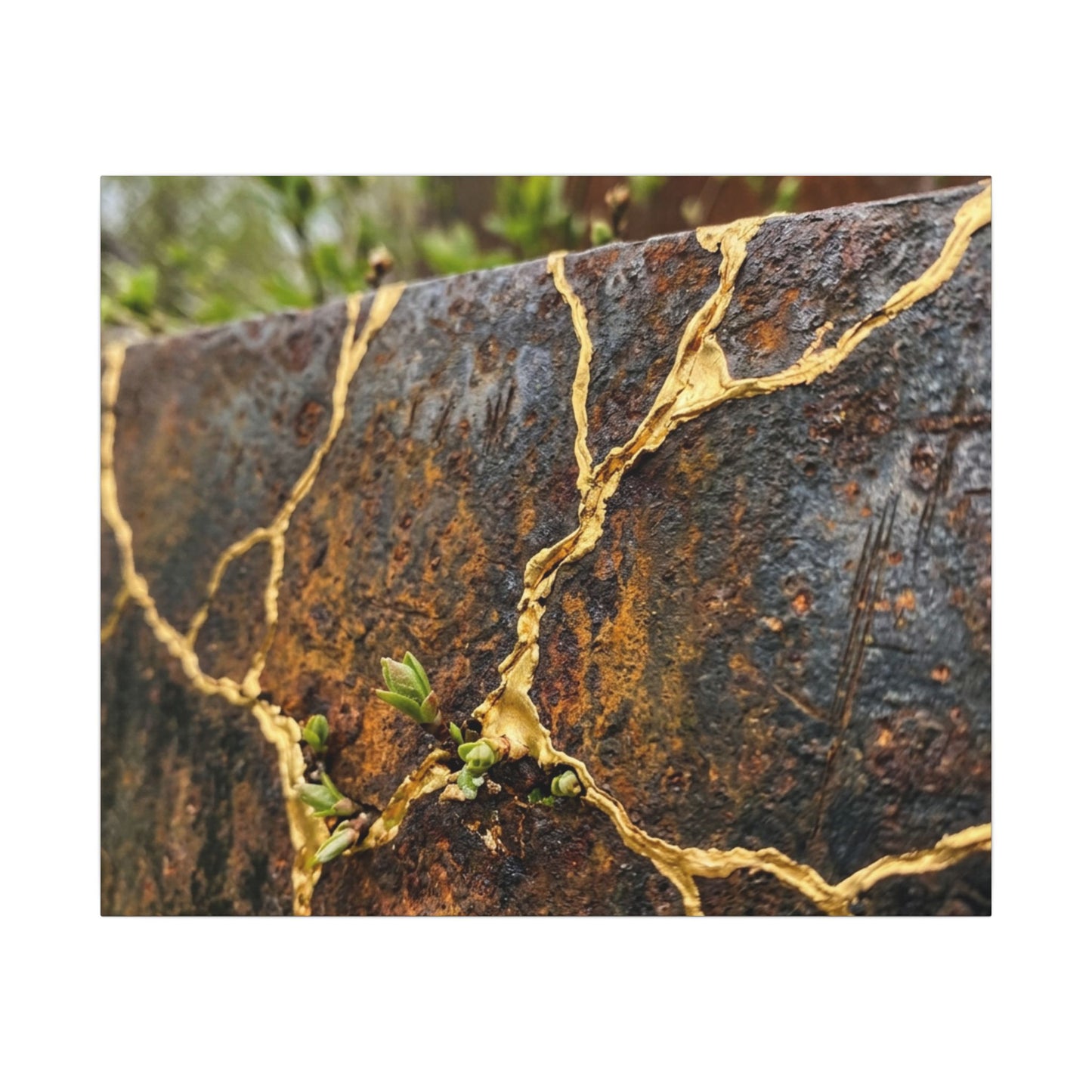 Mono No Aware Rust Patina Canvas Art - Kintsugi Gold Repair