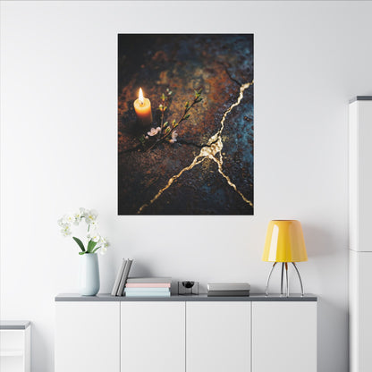 Kintsugi Rust Patina in Candlelight | Gold Repair Canvas Art