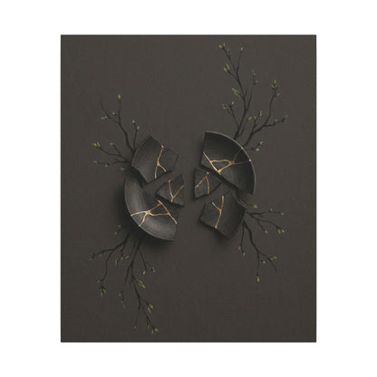 Sophisticated Broken Pottery Canvas Art - Charcoal Ink Dark Japandi