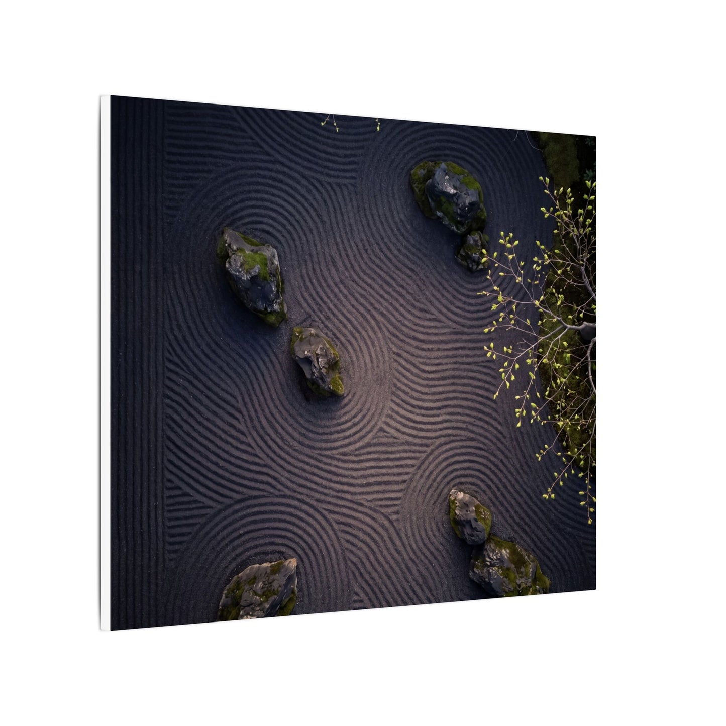 Dark Japandi Rock Garden in Dawn | Shadow Zen Canvas Art