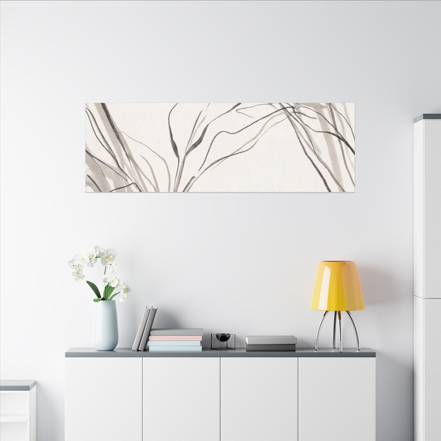 Neutral Shoji Screen Canvas Art - Minimal Line Japandi