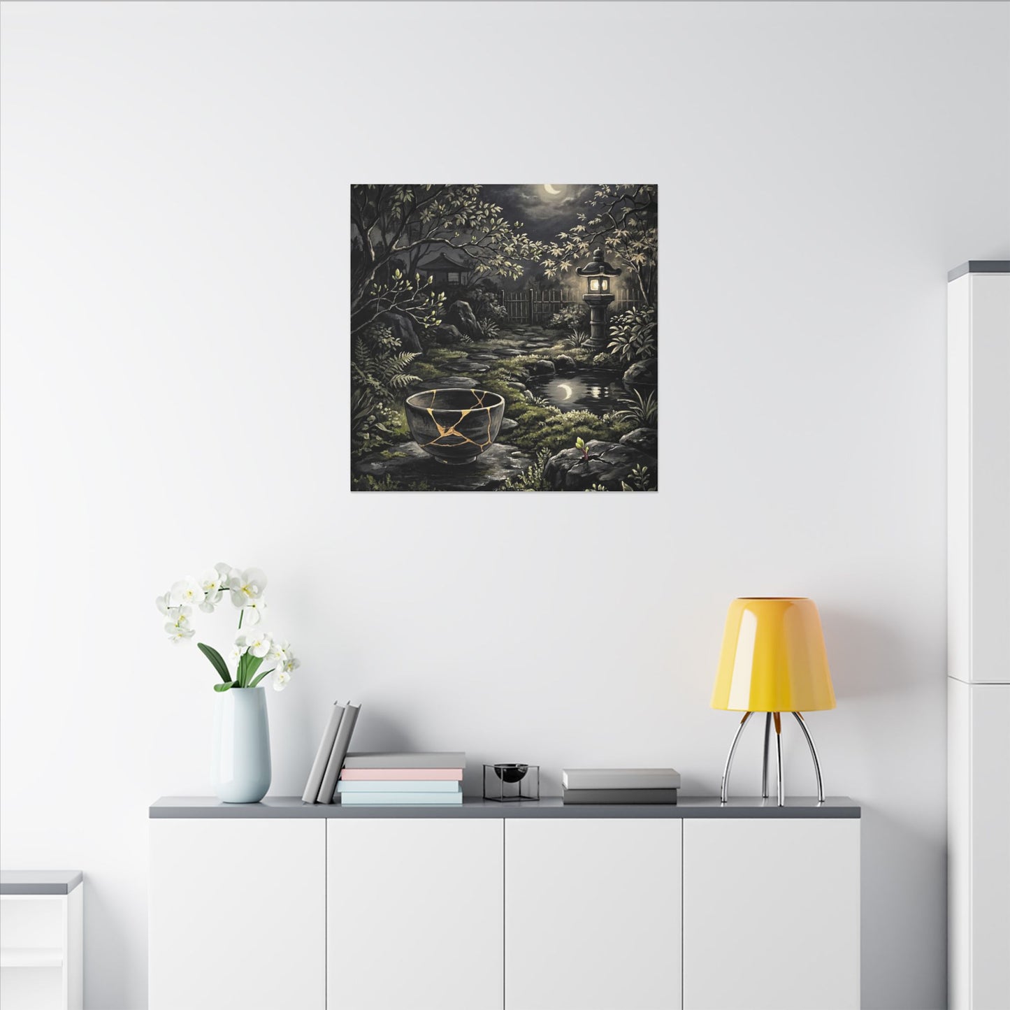 Kintsugi Moonlit Garden in Dappled | Gold Repair Canvas Art
