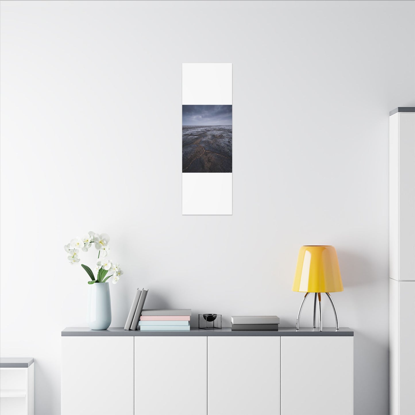Dark Japandi Cracked Earth in Overcast | Dark Texture Canvas Art