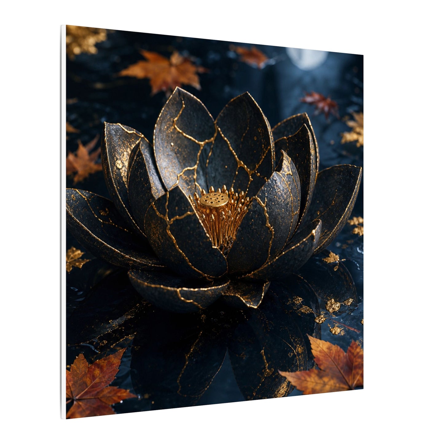 Moonlight Lotus Flower Canvas Art - Kintsugi Fukinsei