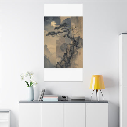 Japandi Pine Tree in Moonlight | Japanese Pattern Canvas Art