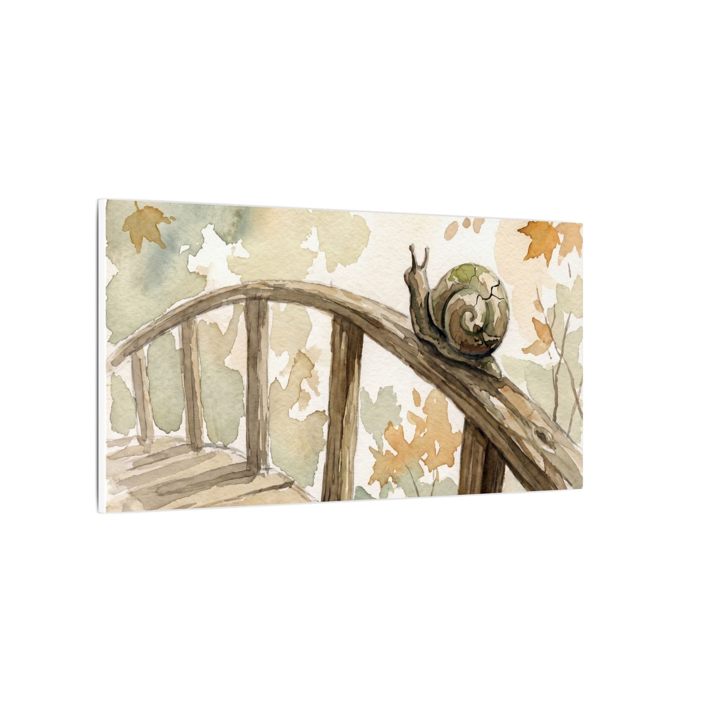 Wooden Bridge Canvas Art | Autumn Japandi Watercolor Art