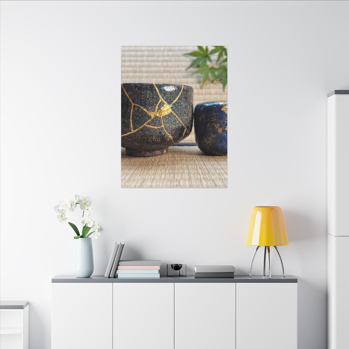 Tea Ceremony Crackle Gold Canvas Art | Philosophical Kintsugi Art