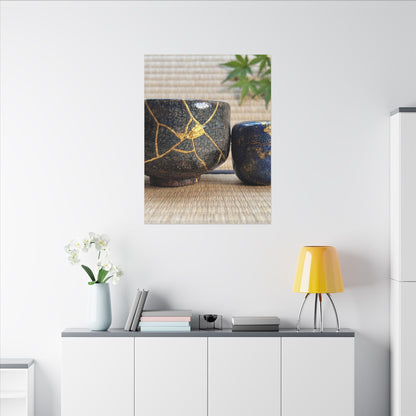 Tea Ceremony Crackle Gold Canvas Art | Philosophical Kintsugi Art