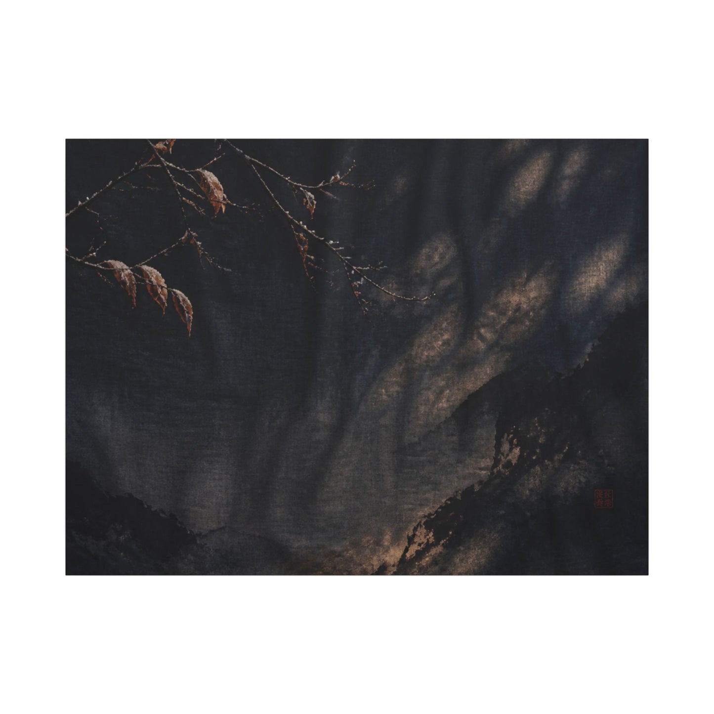 Atmospheric Silk Drape Canvas Art - Charcoal Ink Dark Japandi