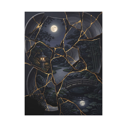Kintsugi Moonlit Garden in Golden Hour | Gold Repair Canvas Art