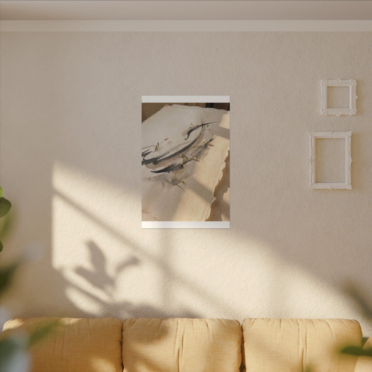 Ink Brushstroke Watercolor Canvas Art | Neutral Japandi Art