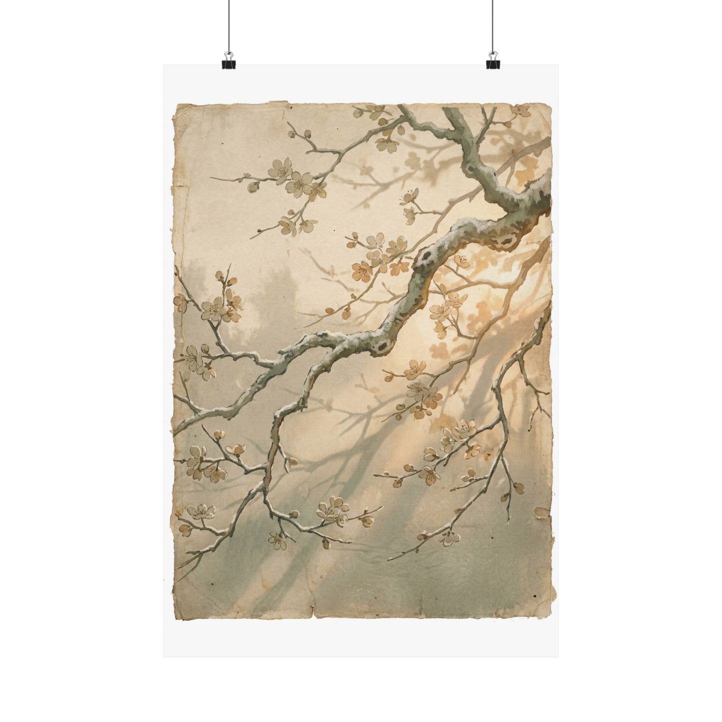 Cherry Blossom Japanese Pattern Wall Art Print | Earthy Japandi Art Art Print