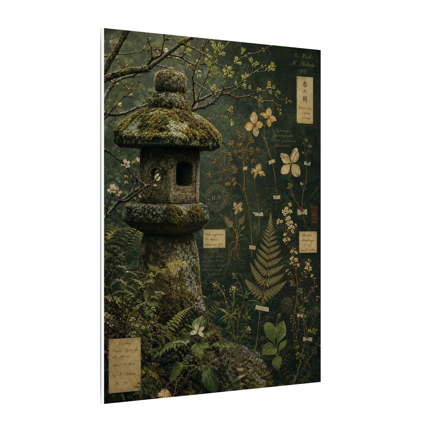 Spring Stone Lantern Herbarium Canvas Art | Nostalgic Decor