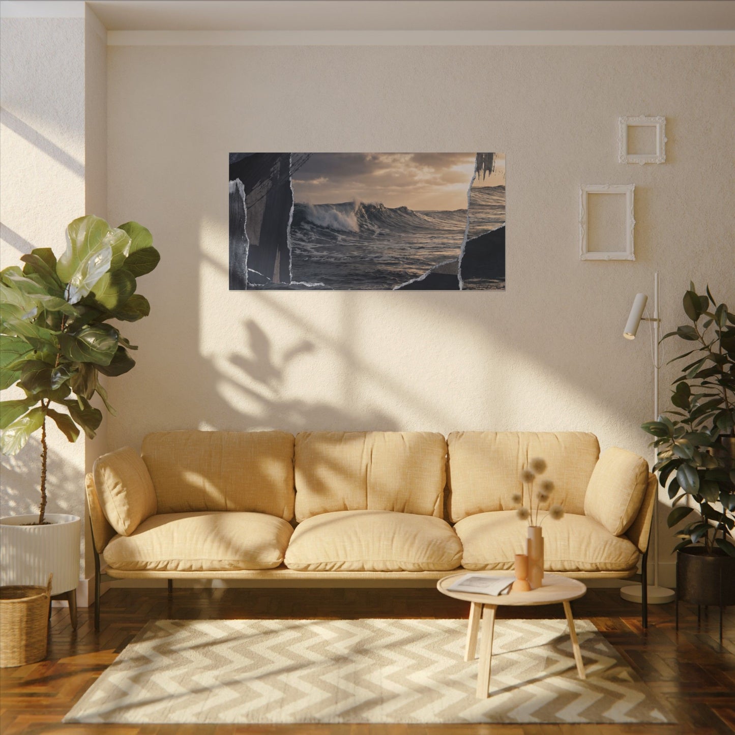 Fukinsei Ocean Wave Canvas Art - Dark Japandi Shadow Zen
