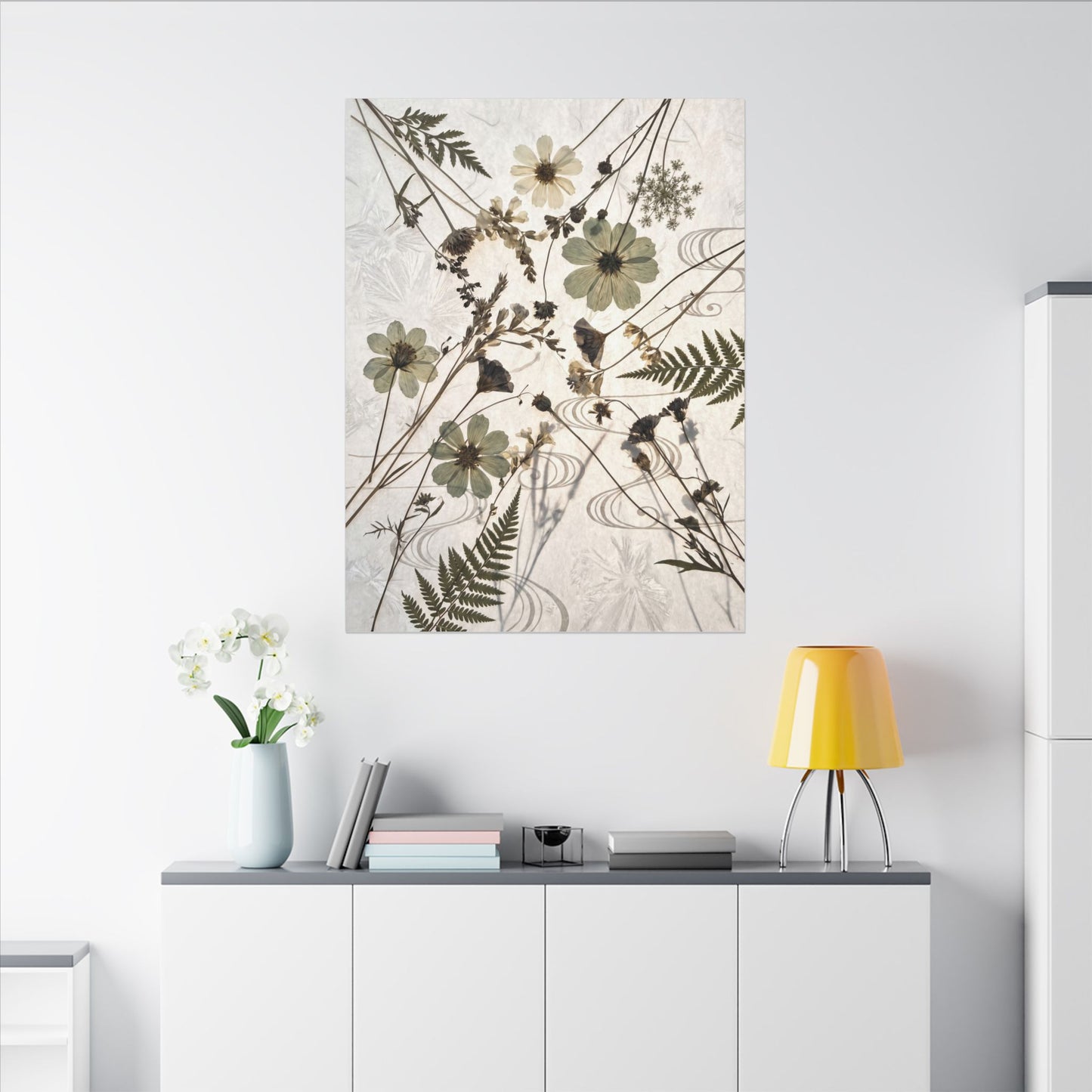 Japandi Dried Flowers in Golden Hour | Japanese Pattern Canvas Art