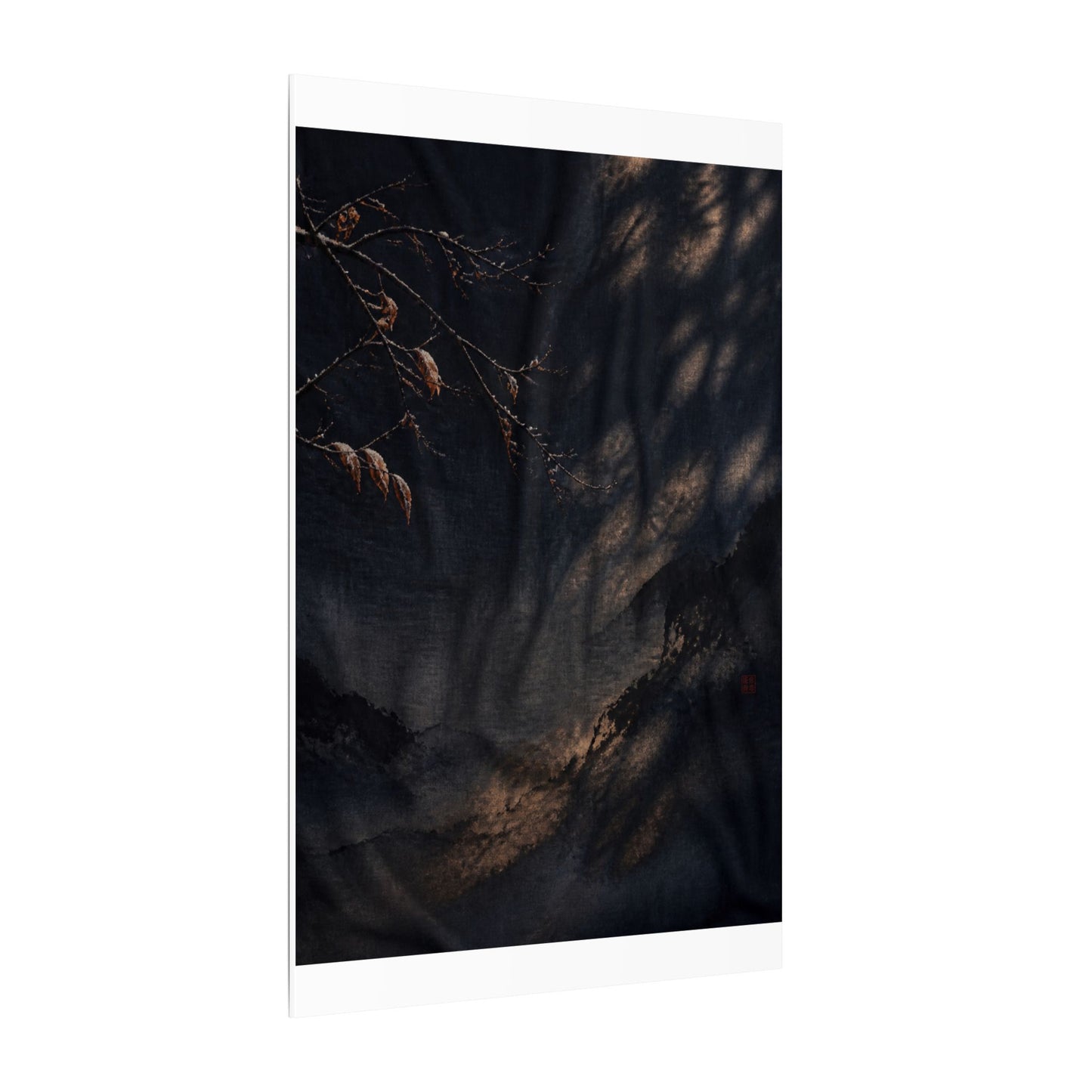 Atmospheric Silk Drape Canvas Art - Charcoal Ink Dark Japandi