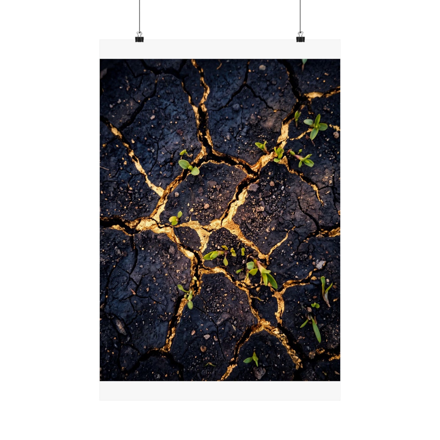 Healing Cracked Earth Wall Art Print - Crackle Gold Kintsugi