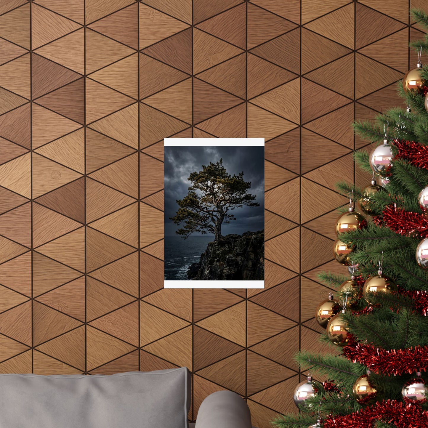 Pine Tree Moody Minimal Wall Art Print | Sophisticated Dark Japandi Art