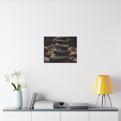Dark Japandi River Stones in Golden Hour | Moody Minimal Canvas Art