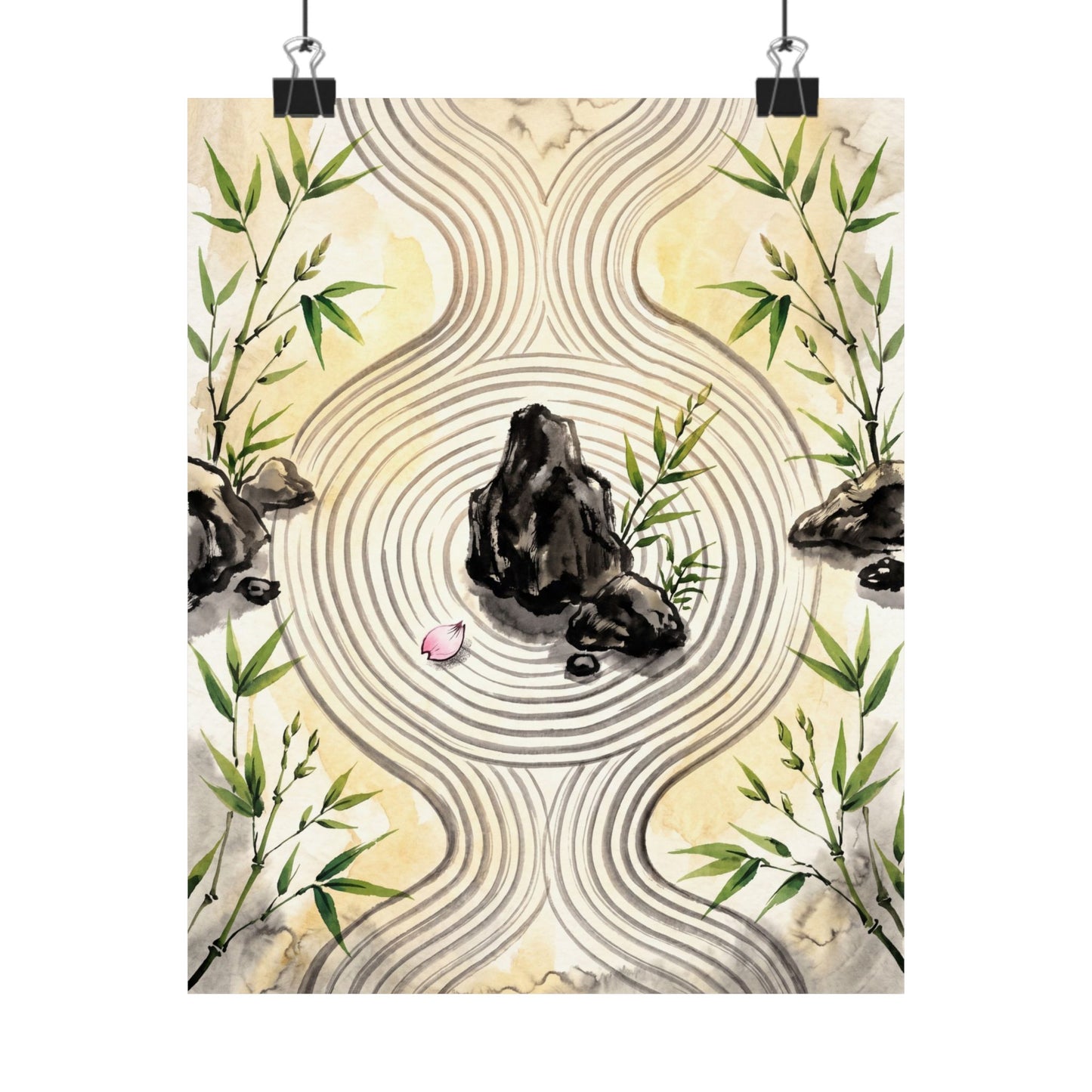 Serene Rock Garden Wall Art Print - Sumi E Zen