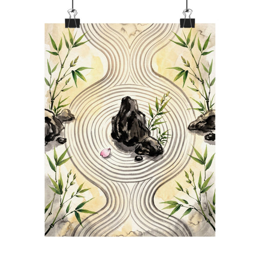 Serene Rock Garden Wall Art Print - Sumi E Zen