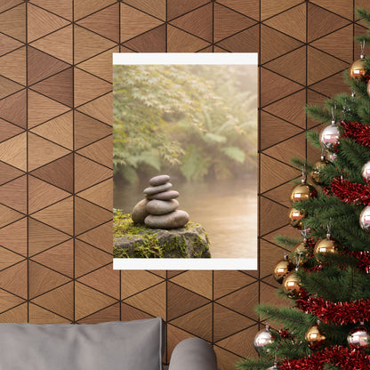 River Stones Summer Wall Art Print | Japandi Cozy Design