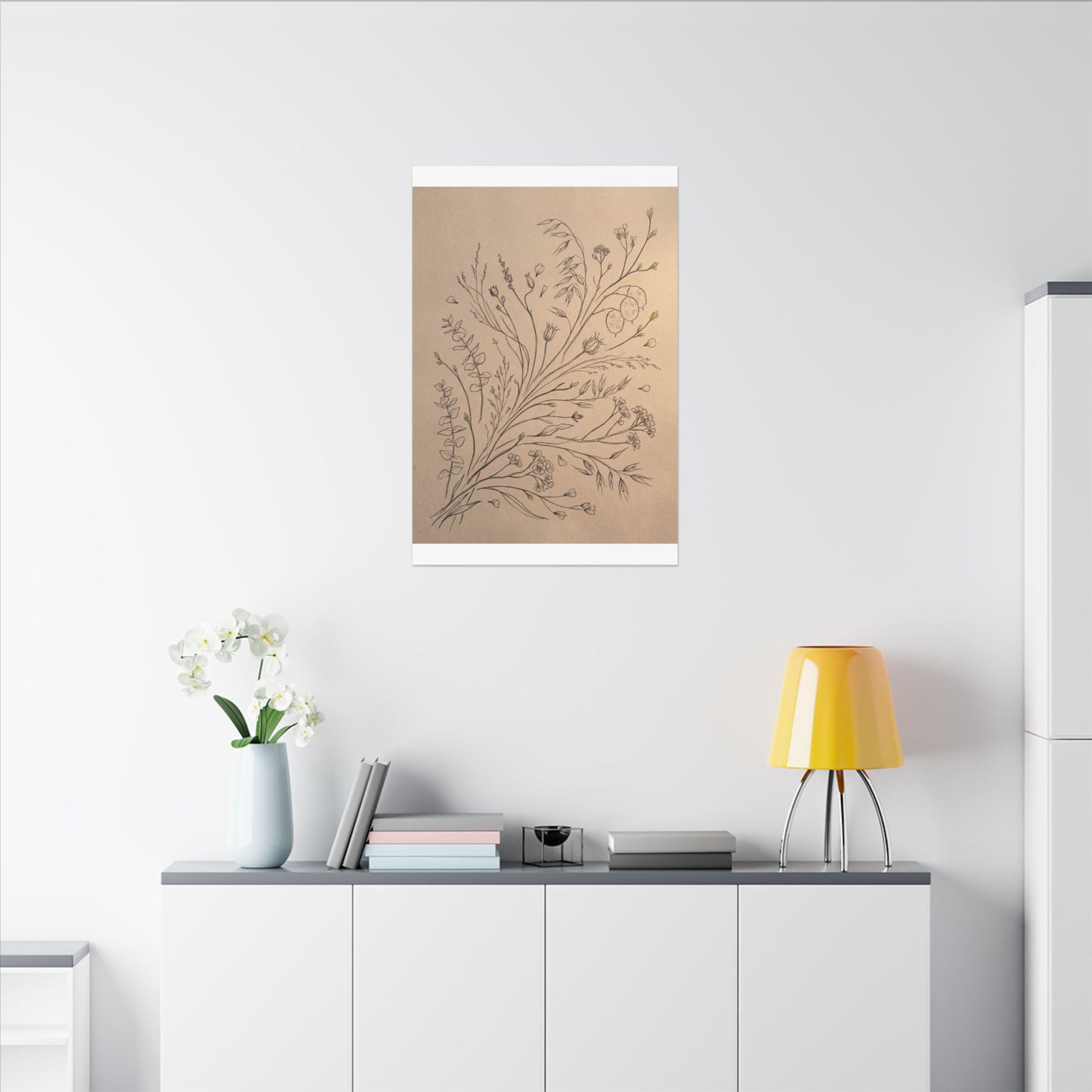 Dried Flowers Canvas Art | Spring Japandi Minimal Line Art