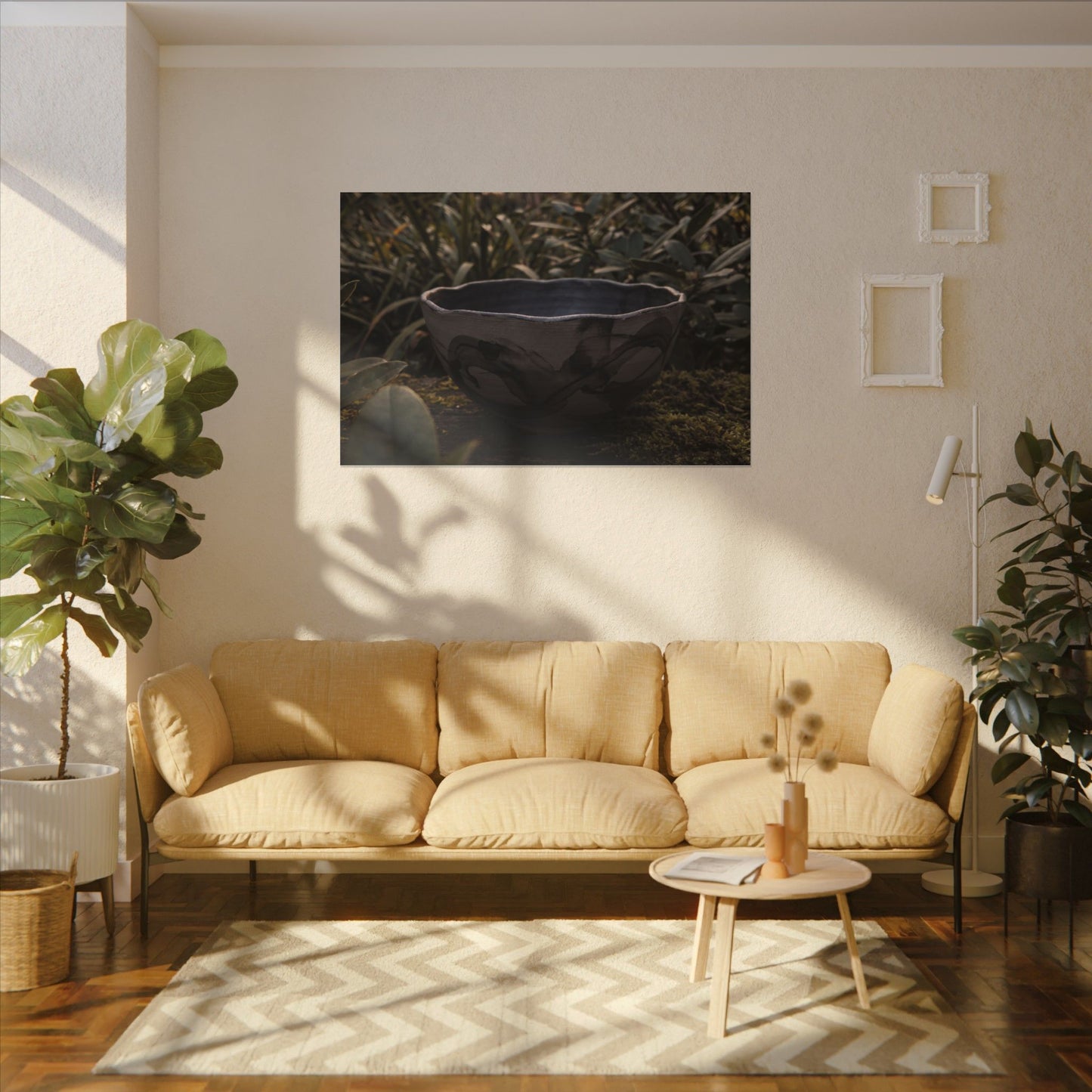 Ceramic Bowl Canvas Art | Summer Dark Japandi Charcoal Ink Art
