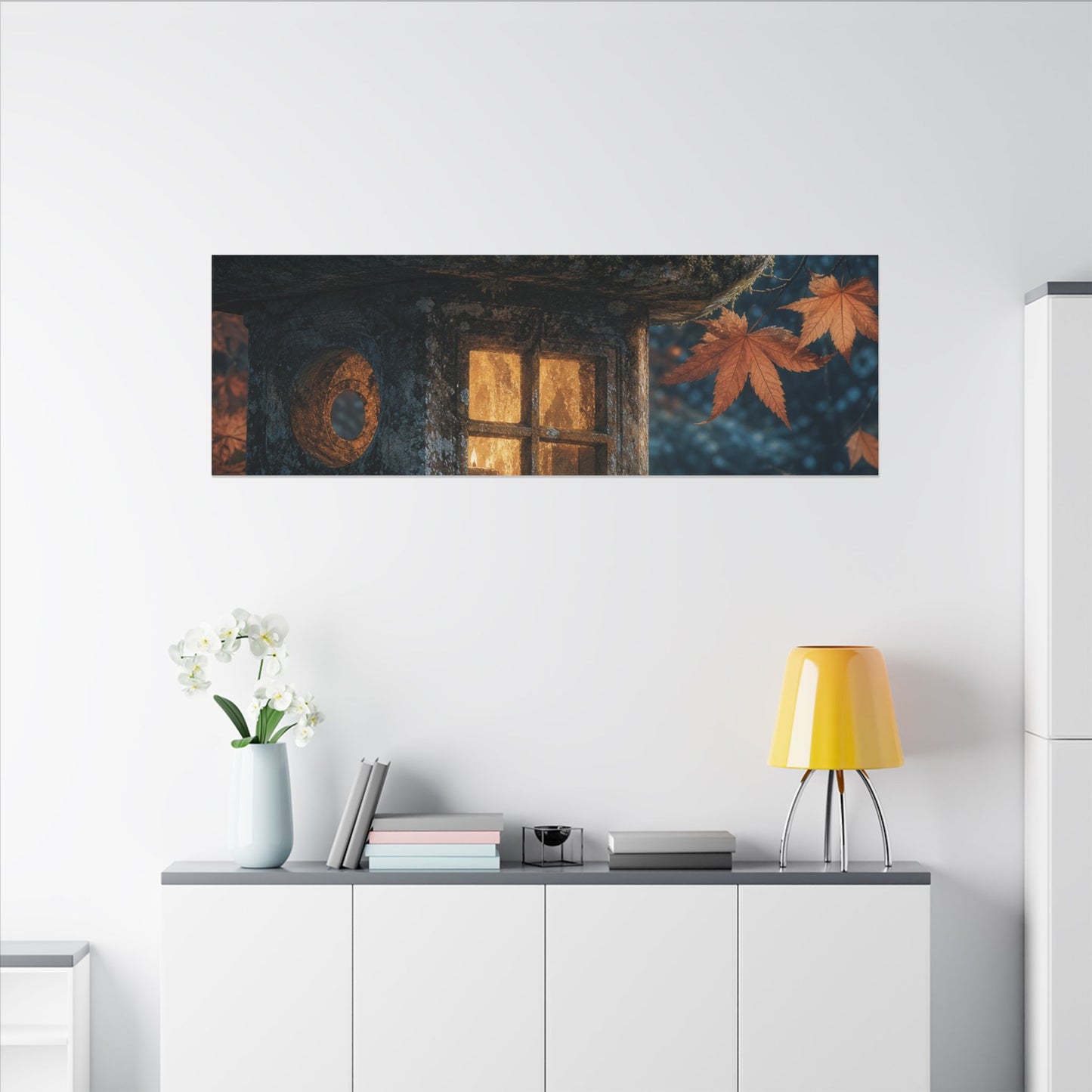 Autumn Stone Lantern Forest Whimsy Canvas Art | Earthy Decor