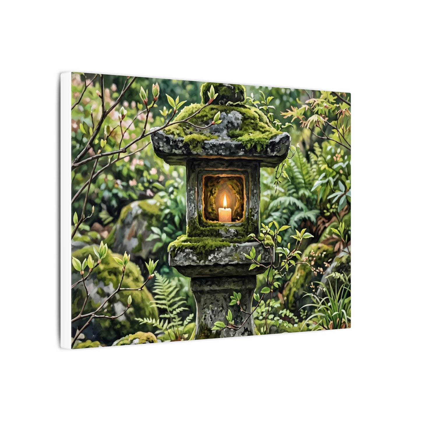 Neutral Stone Lantern Canvas Art - Japanese Pattern Japandi