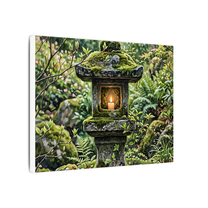 Neutral Stone Lantern Canvas Art - Japanese Pattern Japandi