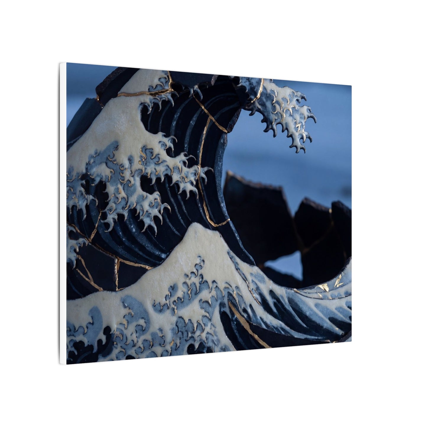 Ocean Wave Canvas Art | Winter Kintsugi Gold Repair Art