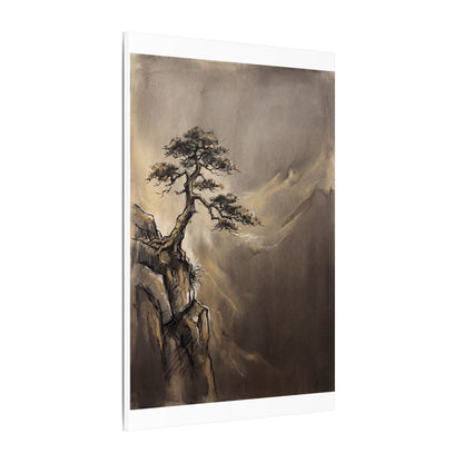 Pine Tree Charcoal Ink Canvas Art | Luxurious Dark Japandi Art