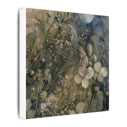 Japandi Dried Flowers in Moonlight | Watercolor Canvas Art