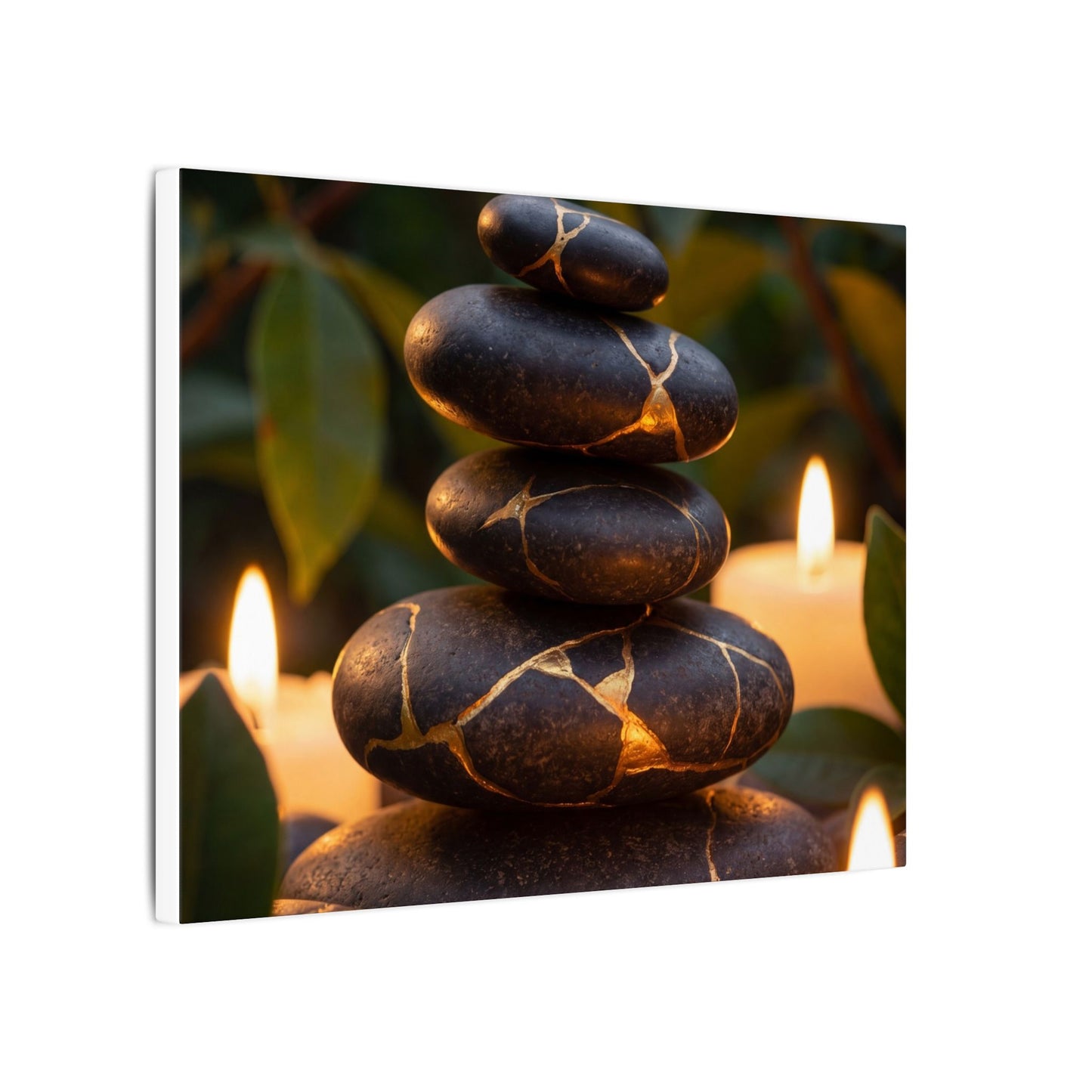 Summer River Stones Gold Vein Canvas Art | Philosophical Decor