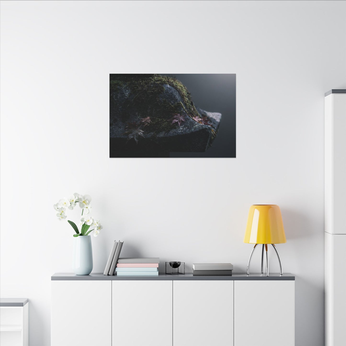 Stone Lantern Moody Minimal Canvas Art | Sophisticated Dark Japandi Art