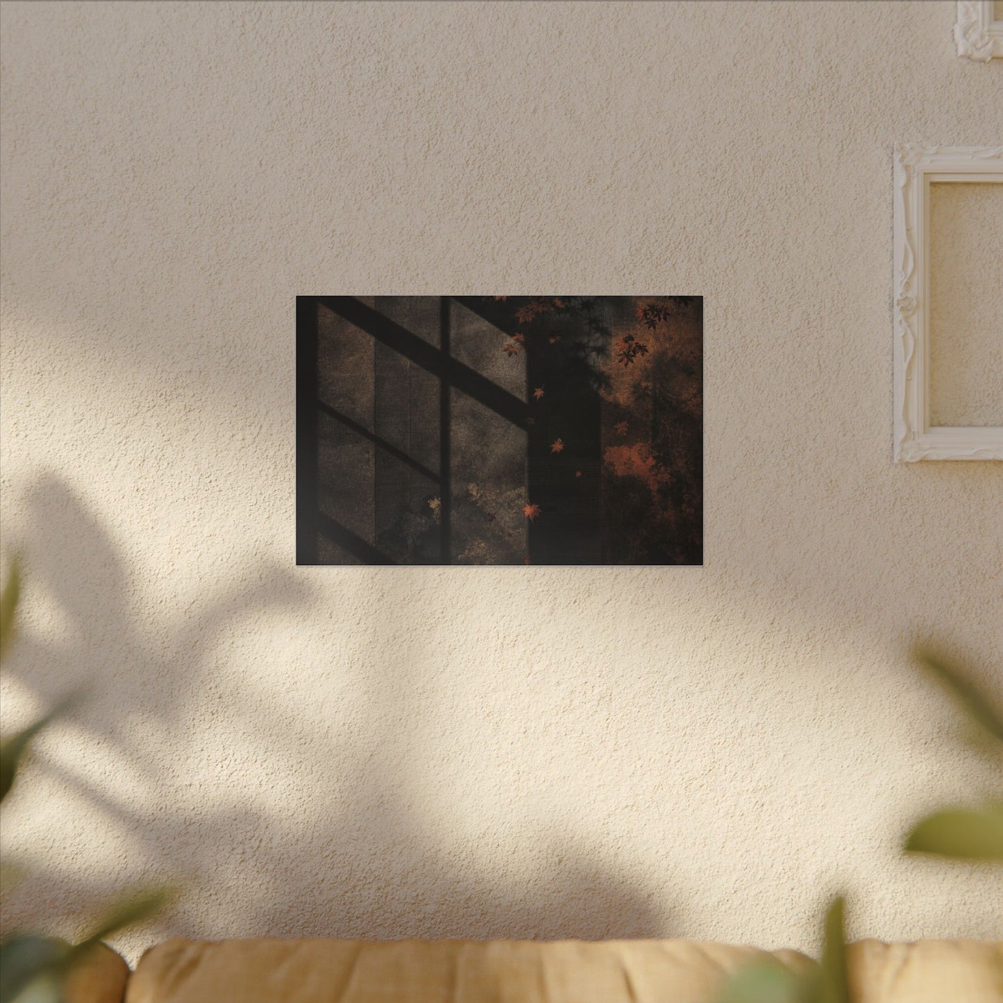 Sophisticated Shadow Play Canvas Art - Dark Texture Dark Japandi
