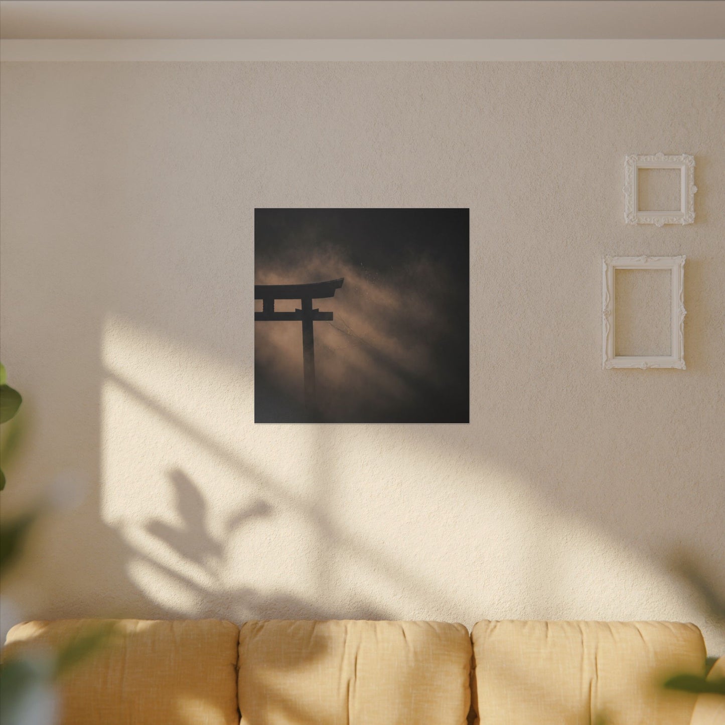Torii Gate Shadow Zen Canvas Art | Bold Dark Japandi Art
