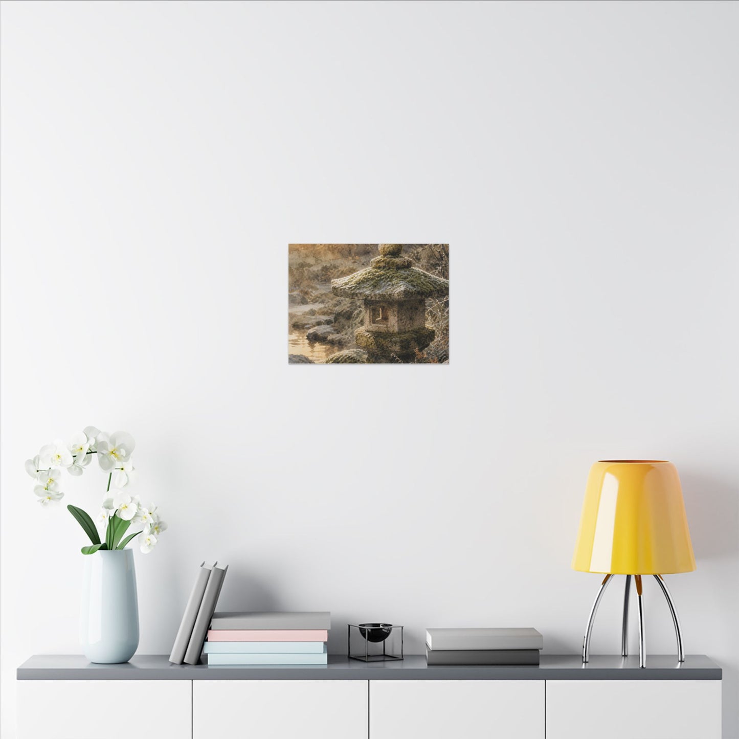 Winter Stone Lantern Watercolor Canvas Art | Earthy Decor